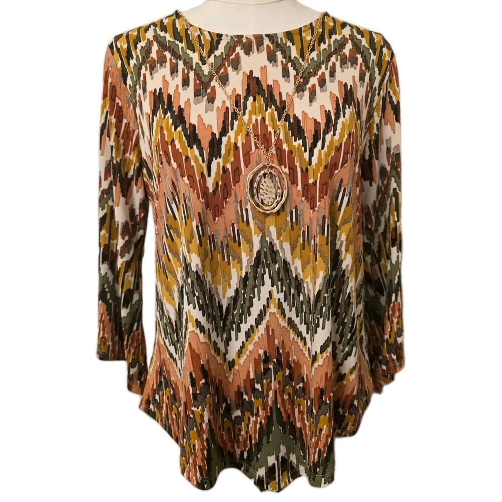 NWT PS Women's Geometric Blouse w/Removable Necklace Alfred Dunner MSRP‎ $59